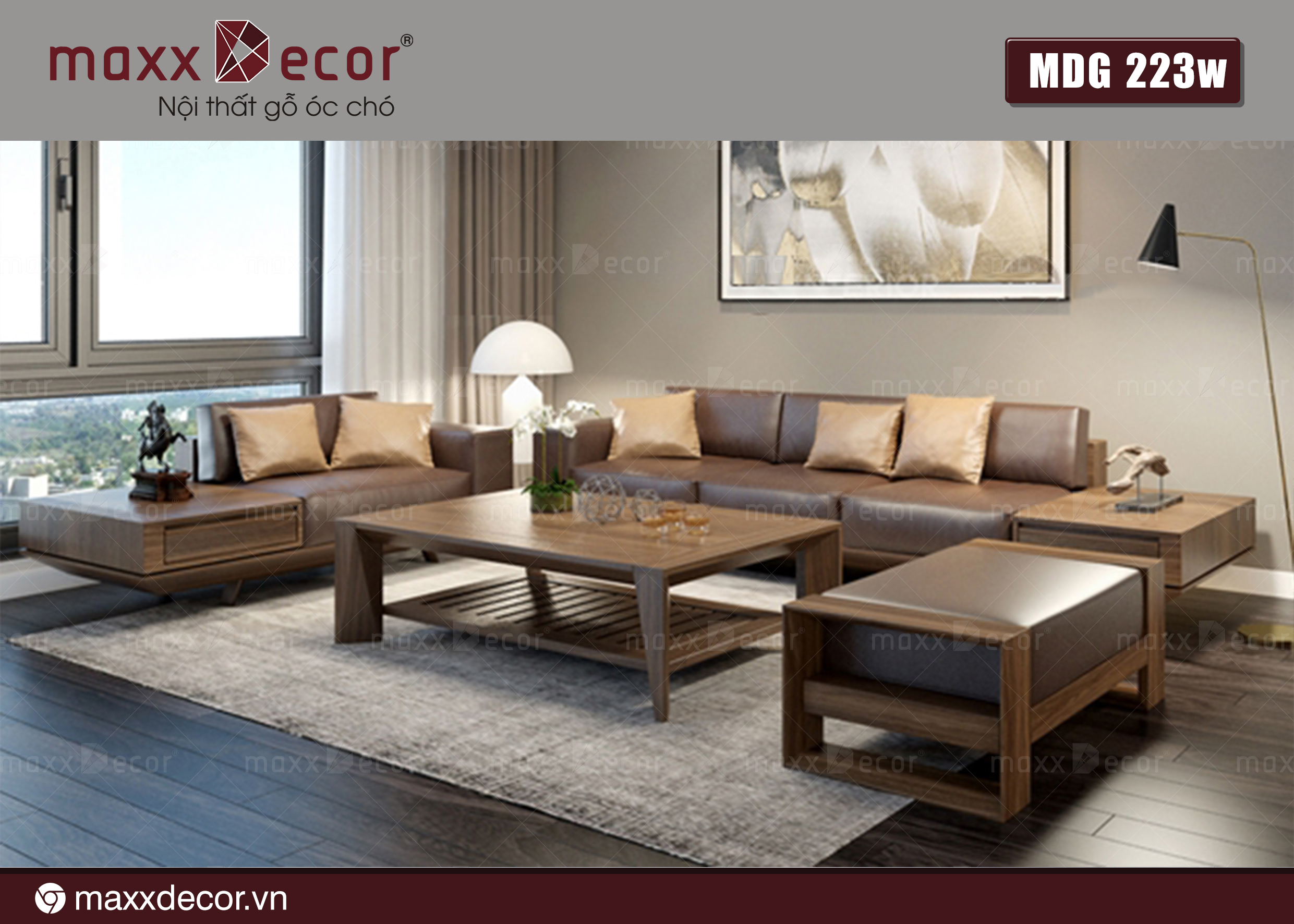 sofa gỗ óc chó MDG 223w