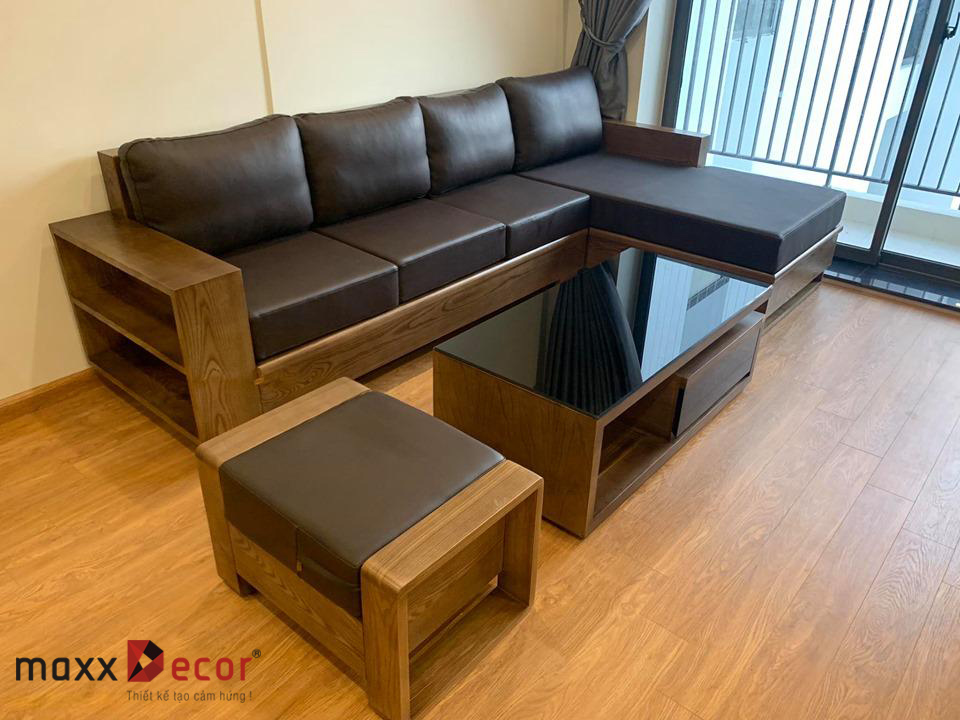 Bàn giao bàn ghế sofa gỗ đẹp sang phòng khách