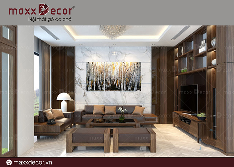 Bộ sofa gỗ óc chó cho phòng khách