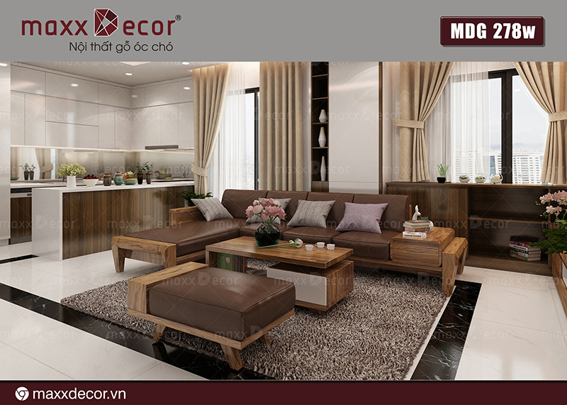 Sofa gỗ chữ l mdg 278w đẹp