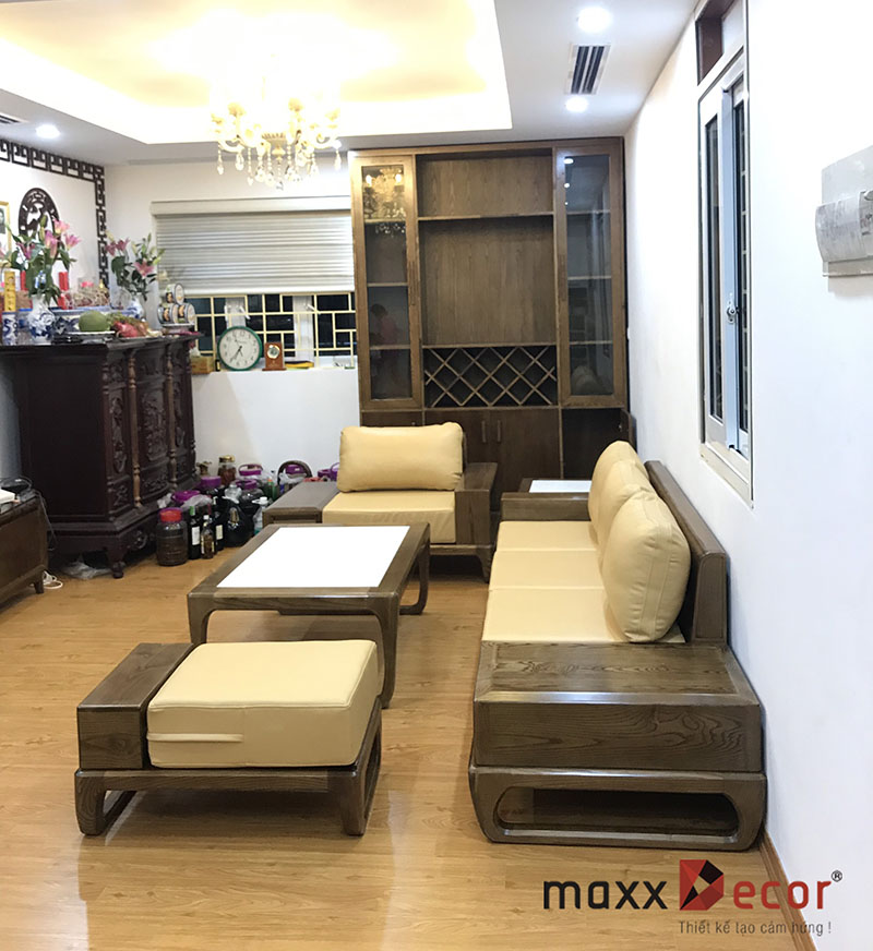 Bàn giao bàn ghế sofa gỗ đẹp sang phòng khách