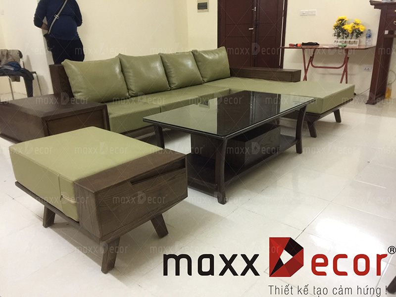 Sofa gỗ bọc da đẹp