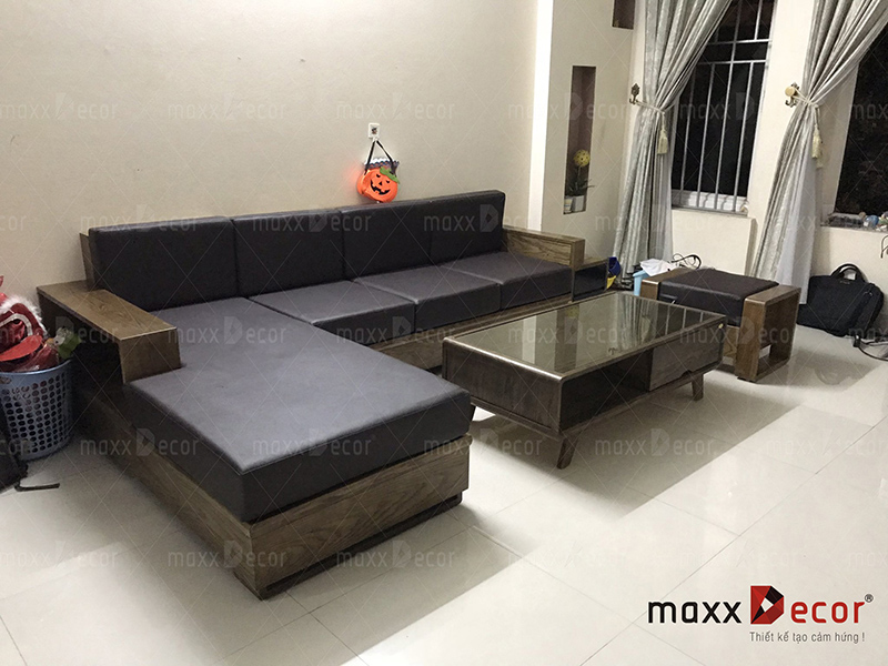 Sofa gỗ bọc đệm nỉ