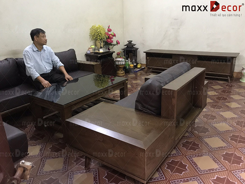 Mẫu sofa gỗ bọc đệm da cao cấp