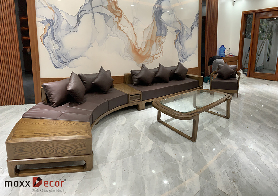 Thiết kế sofa gỗ sang trọng hiện đại nhà khách Ninh Bình