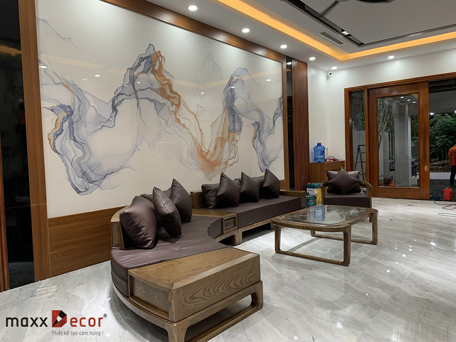 Thiết kế sofa
gỗ sang trọng hiện đại nhà khách Ninh Bình