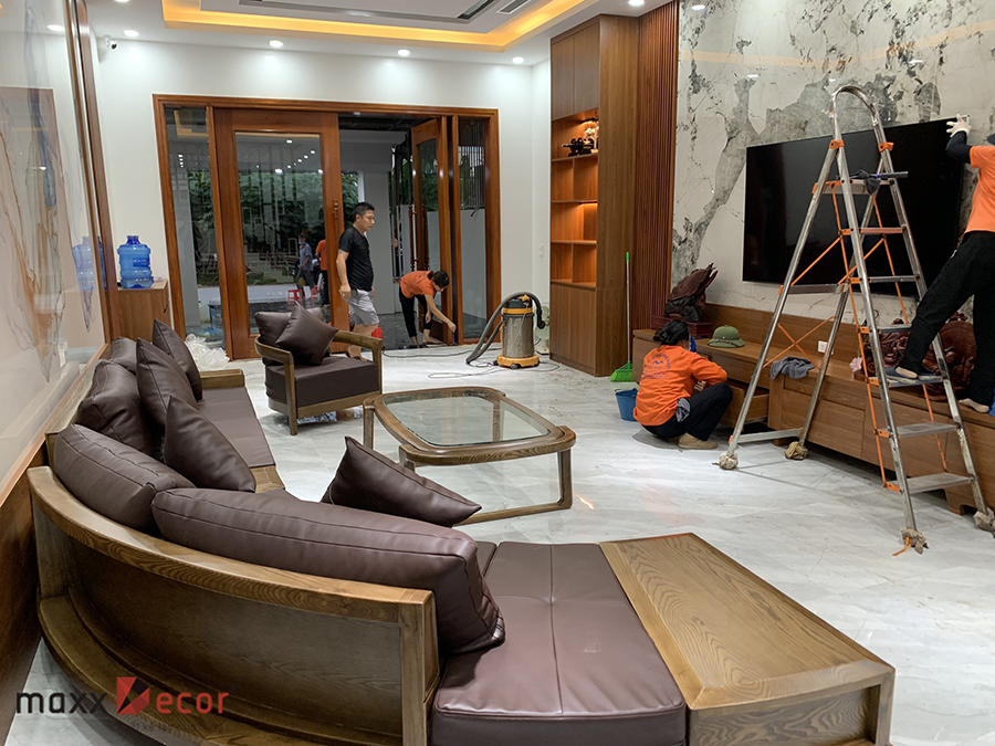Thiết kế sofa
gỗ sang trọng hiện đại nhà khách Ninh Bình