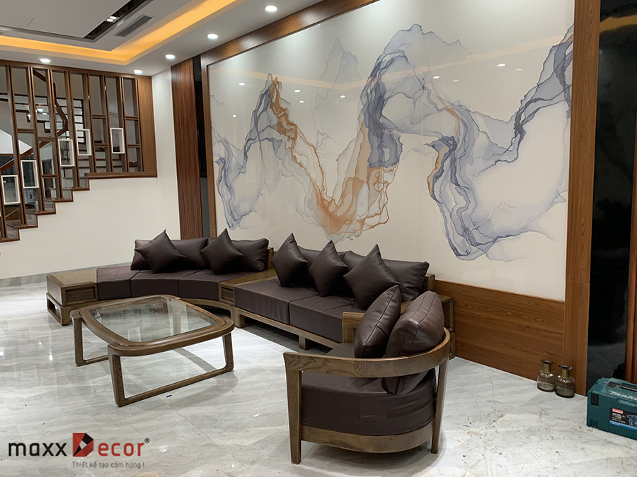 Thiết kế sofa
gỗ sang trọng hiện đại nhà khách Ninh Bình