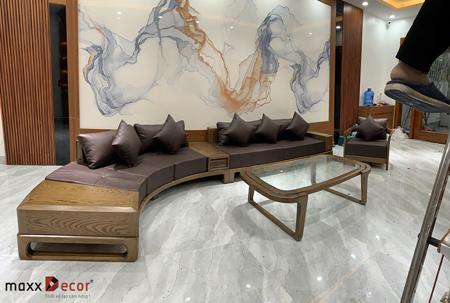 Thiết kế sofa
gỗ sang trọng hiện đại nhà khách Ninh Bình