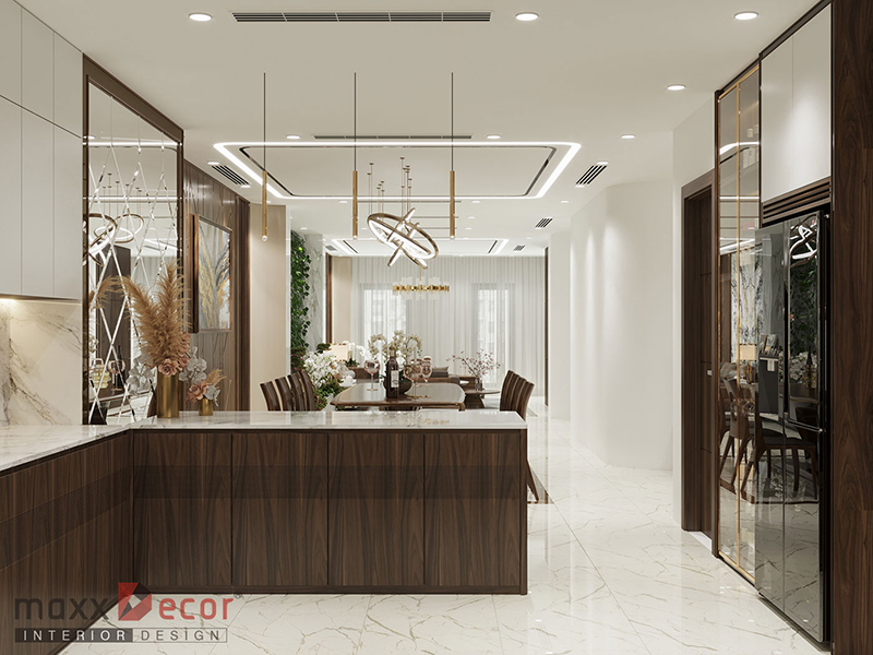 Nội thất gỗ óc chó nhà phố hiện đại
