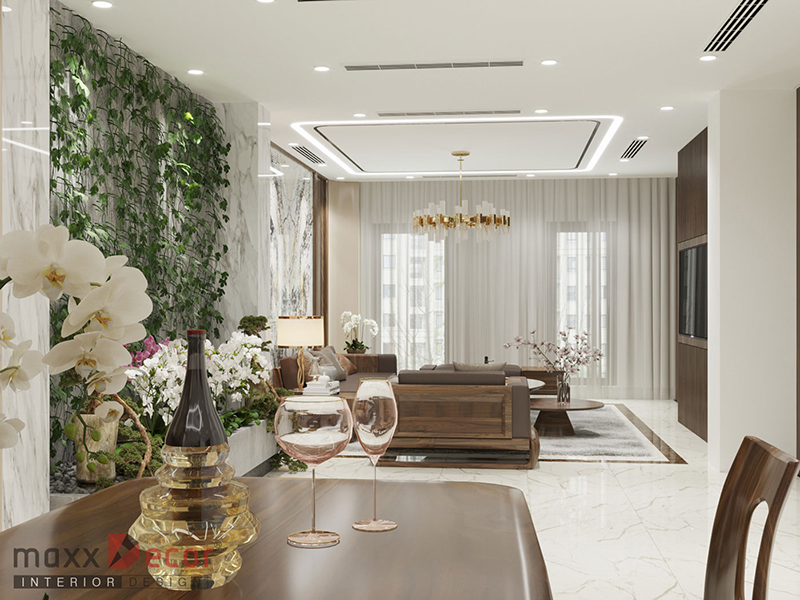 Nội thất gỗ óc chó nhà phố hiện đại