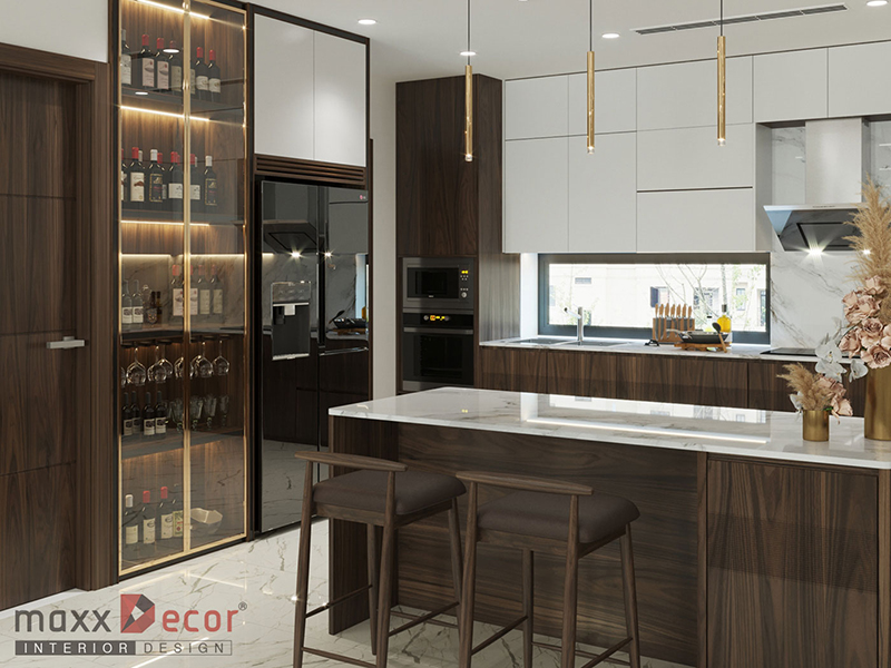 Nội thất gỗ óc chó nhà phố hiện đại