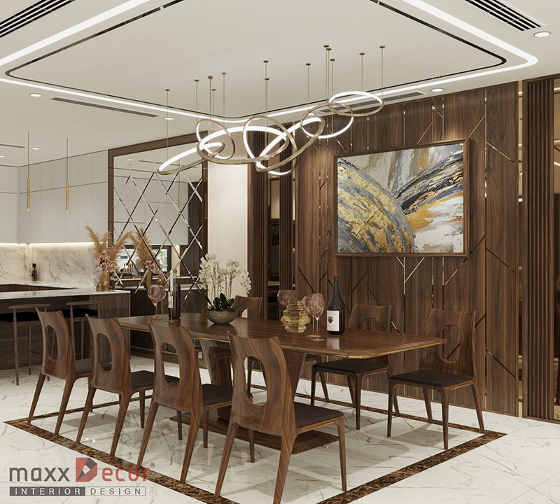 Nội thất gỗ óc chó nhà phố hiện đại