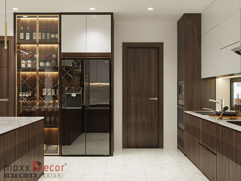 Nội thất gỗ óc chó nhà phố hiện đại