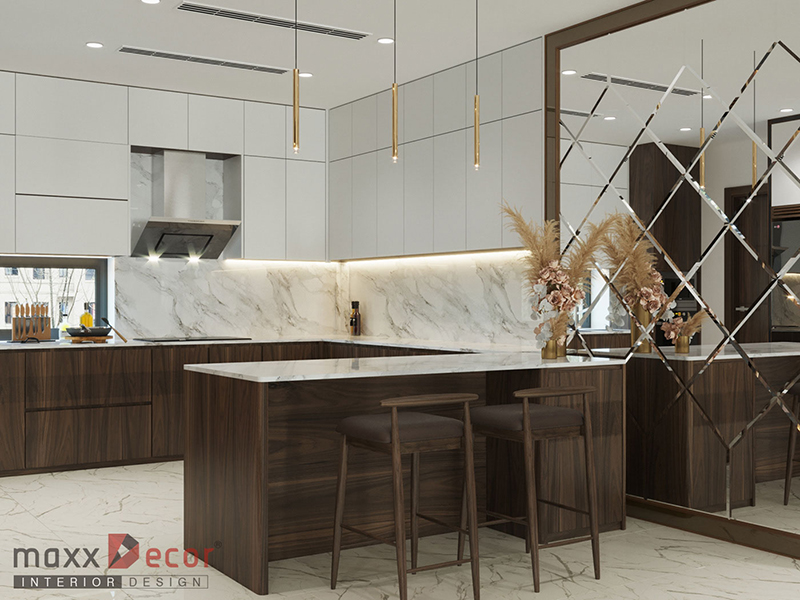 Nội thất gỗ óc chó nhà phố hiện đại