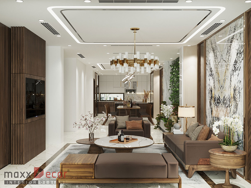 Nội thất gỗ óc chó nhà phố hiện đại