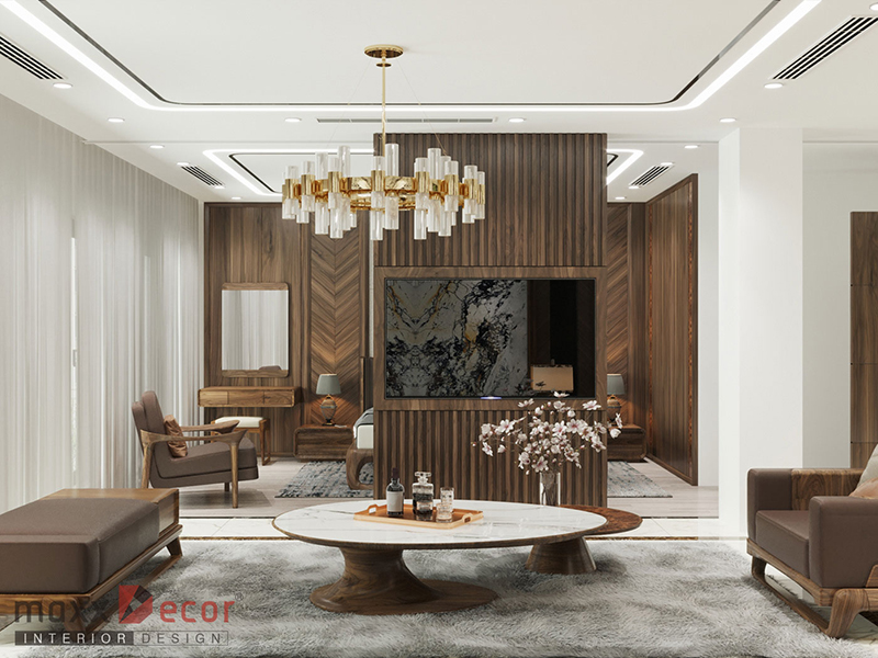 Nội thất gỗ óc chó nhà phố hiện đại